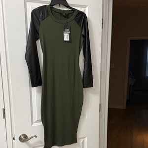 AX Paris Olive & Black Long Sleeve Bodycon Dress